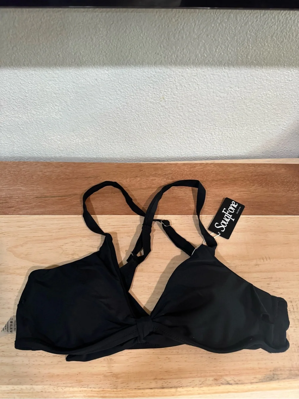 SOUQFONE Black V-Neck Bunny Tie Bikini Top size XL